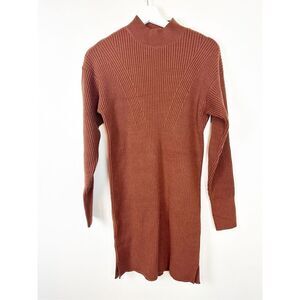 Abercrombie & Fitch Women's S Tall Ribbed Turtleneck Sweater Dress Brown Soft AF